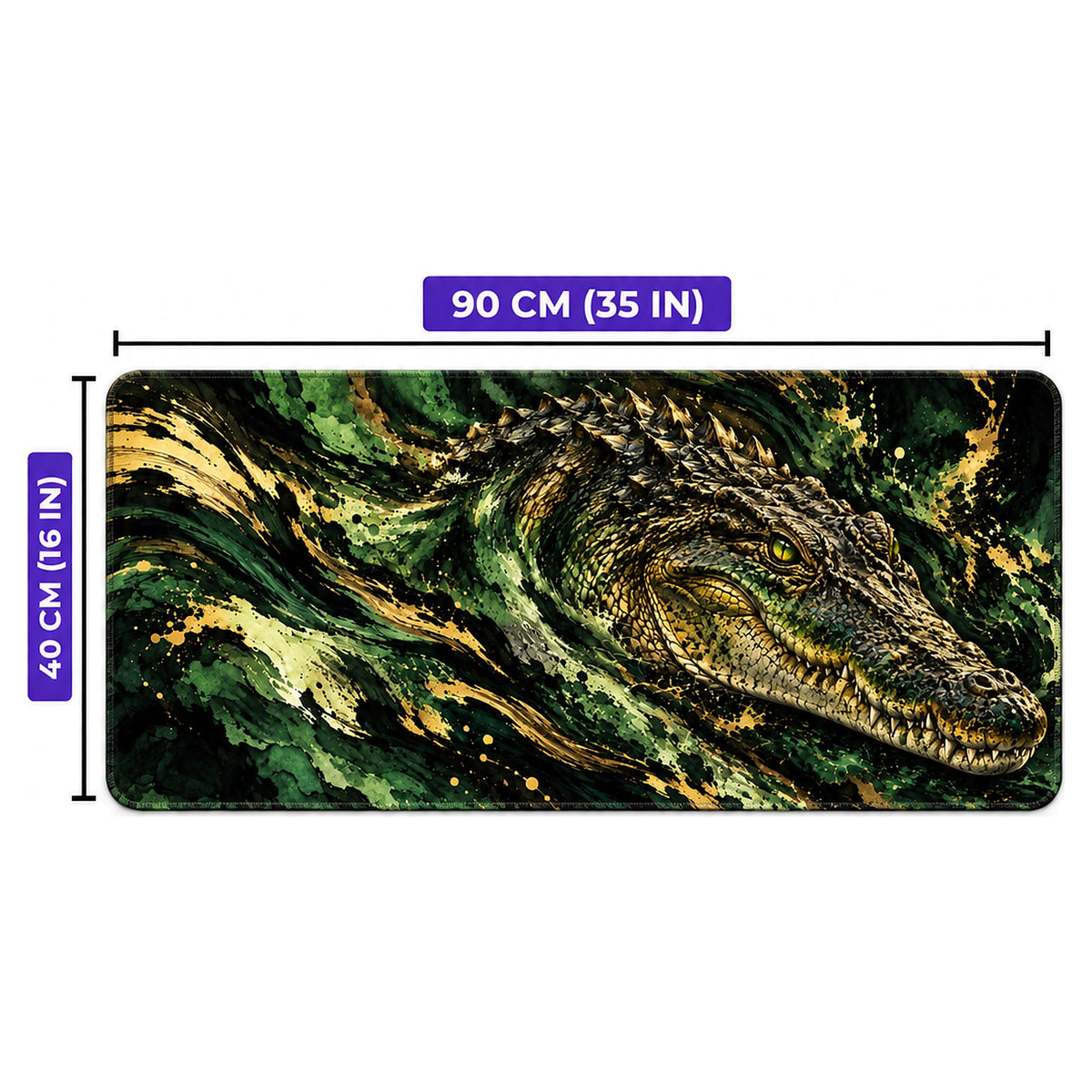 Bataklık Timsahı desenli oyuncu mouse pad ölçüleri: 90 cm x 40 cm (35 x 16 inç)