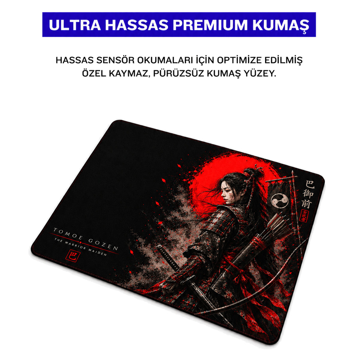 Tomoe Gozen 50x40 cm oyuncu mouse pad – premium kumaş yüzey