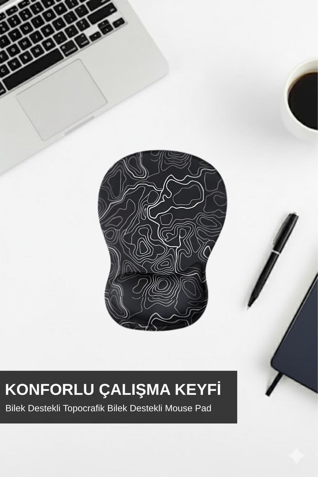 TopoWave bilek destekli mouse pad siyah yakın çekim