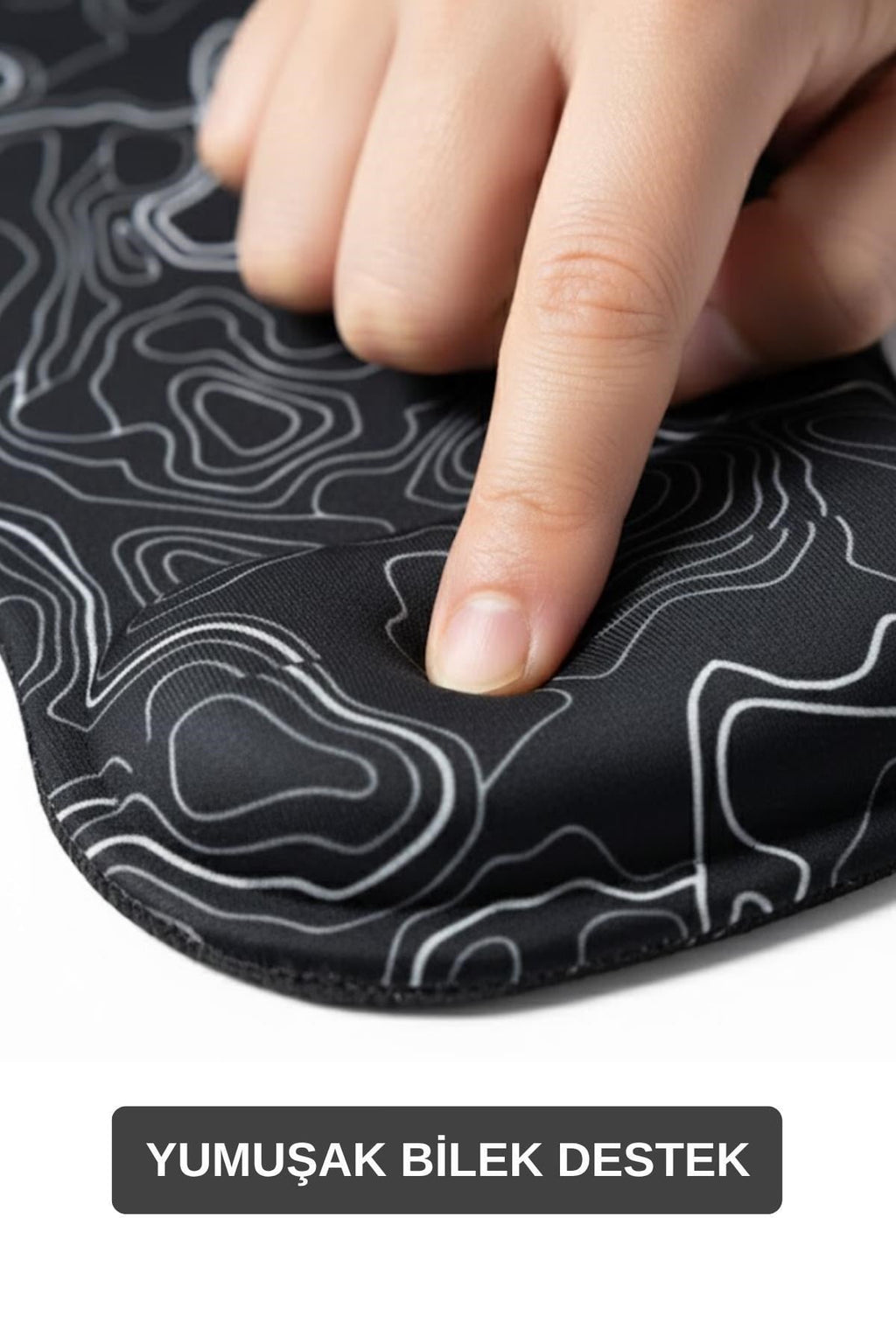 TopoWave bilek destekli mouse pad siyah detay görseli