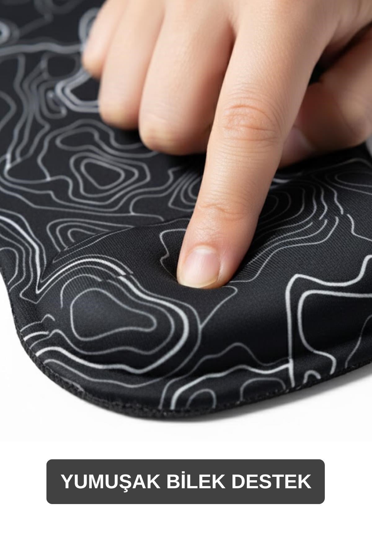 TopoWave bilek destekli mouse pad siyah detay görseli