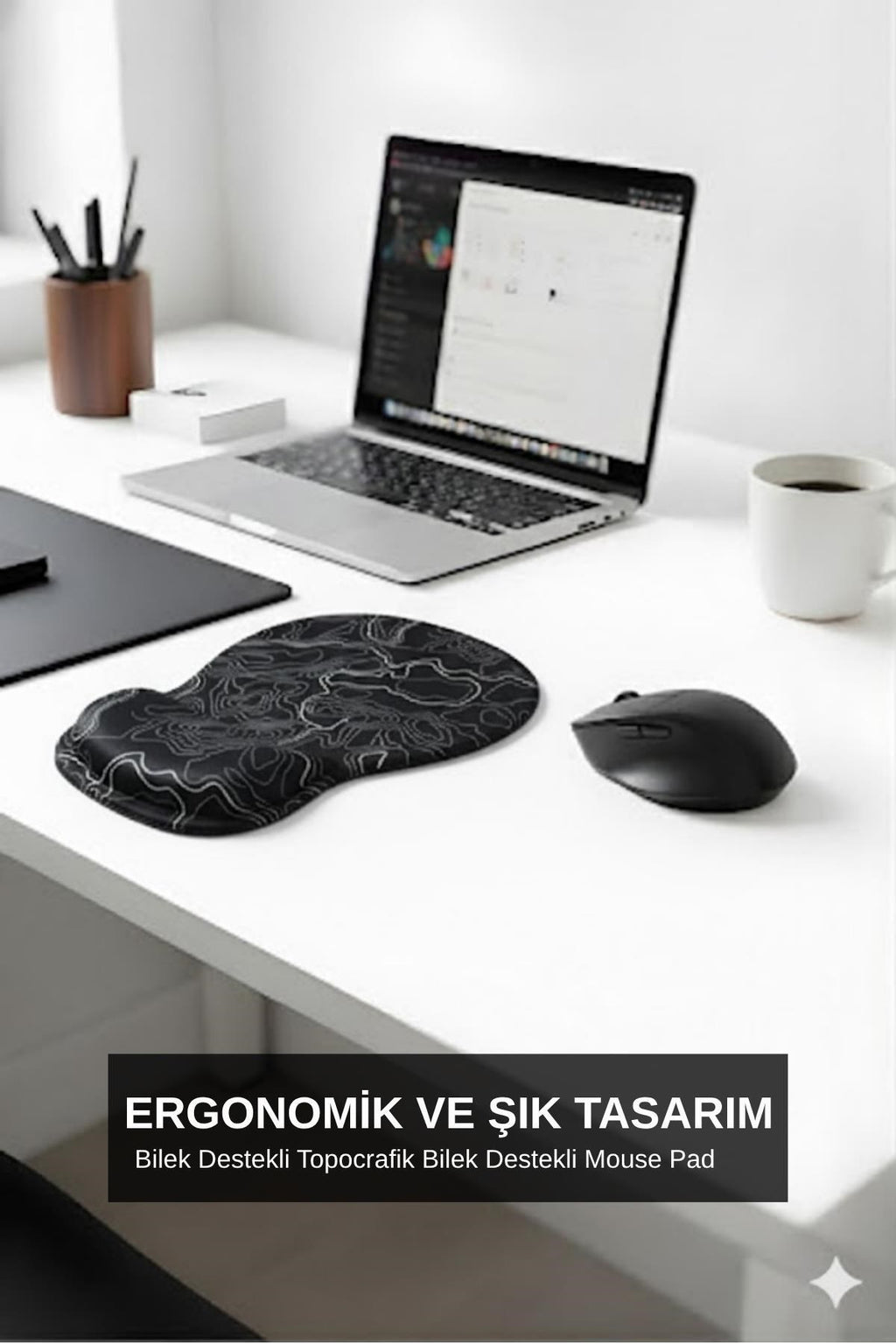 TopoWave bilek destekli mouse pad siyah kullanım görseli
