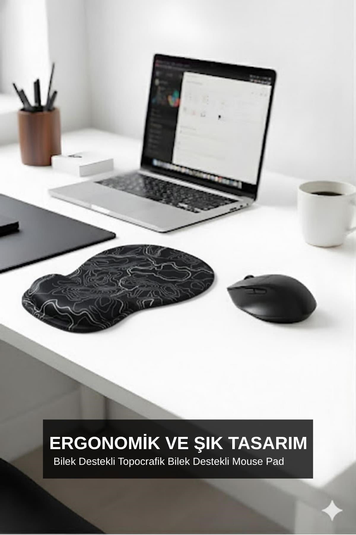 TopoWave bilek destekli mouse pad siyah kullanım görseli
