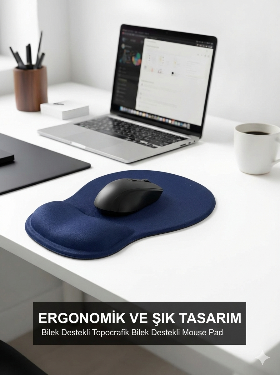 TopoWave bilek destekli mouse pad lacivert kullanım görseli