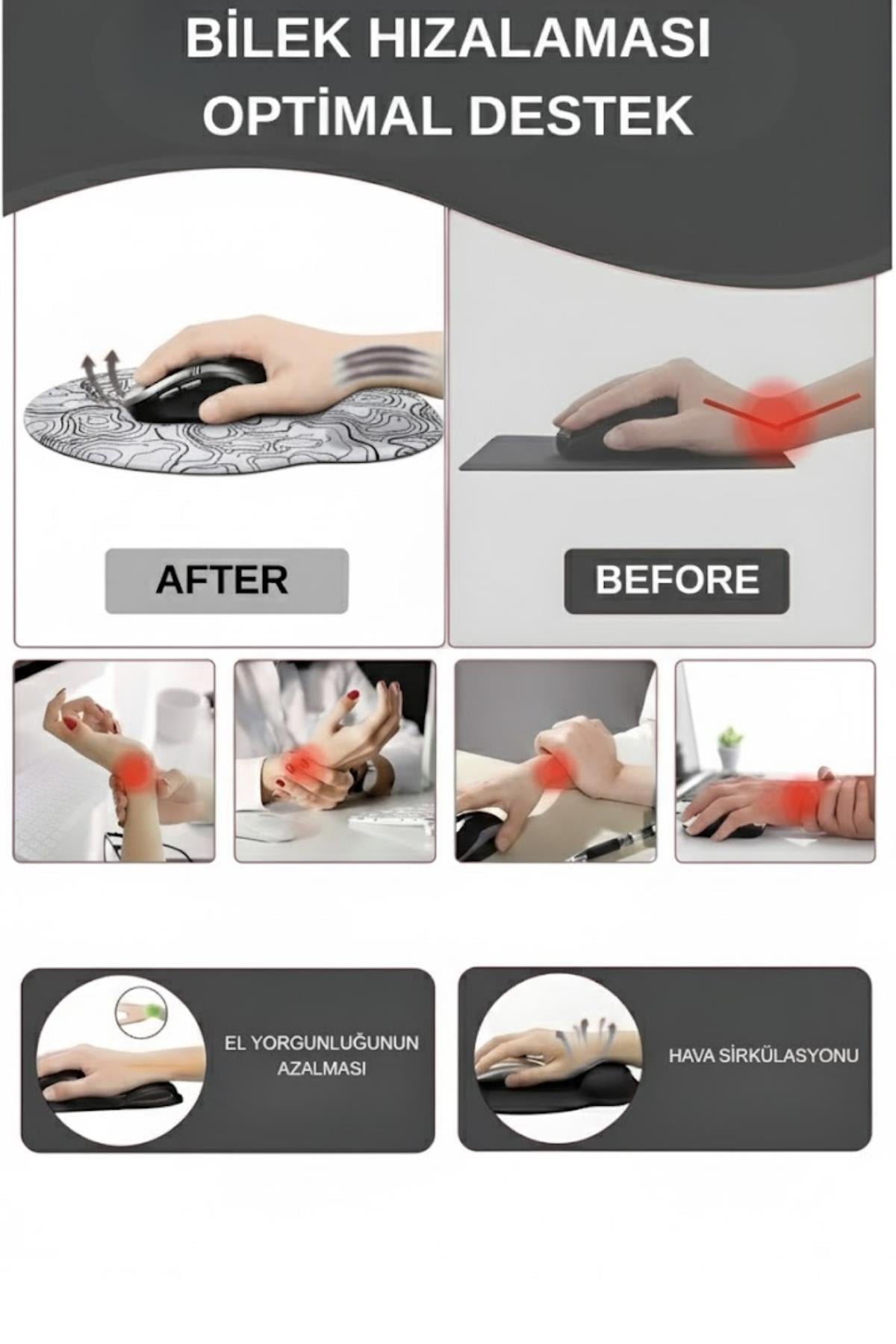 TopoWave dijital baskılı bilek destekli mouse pad ölçü görseli