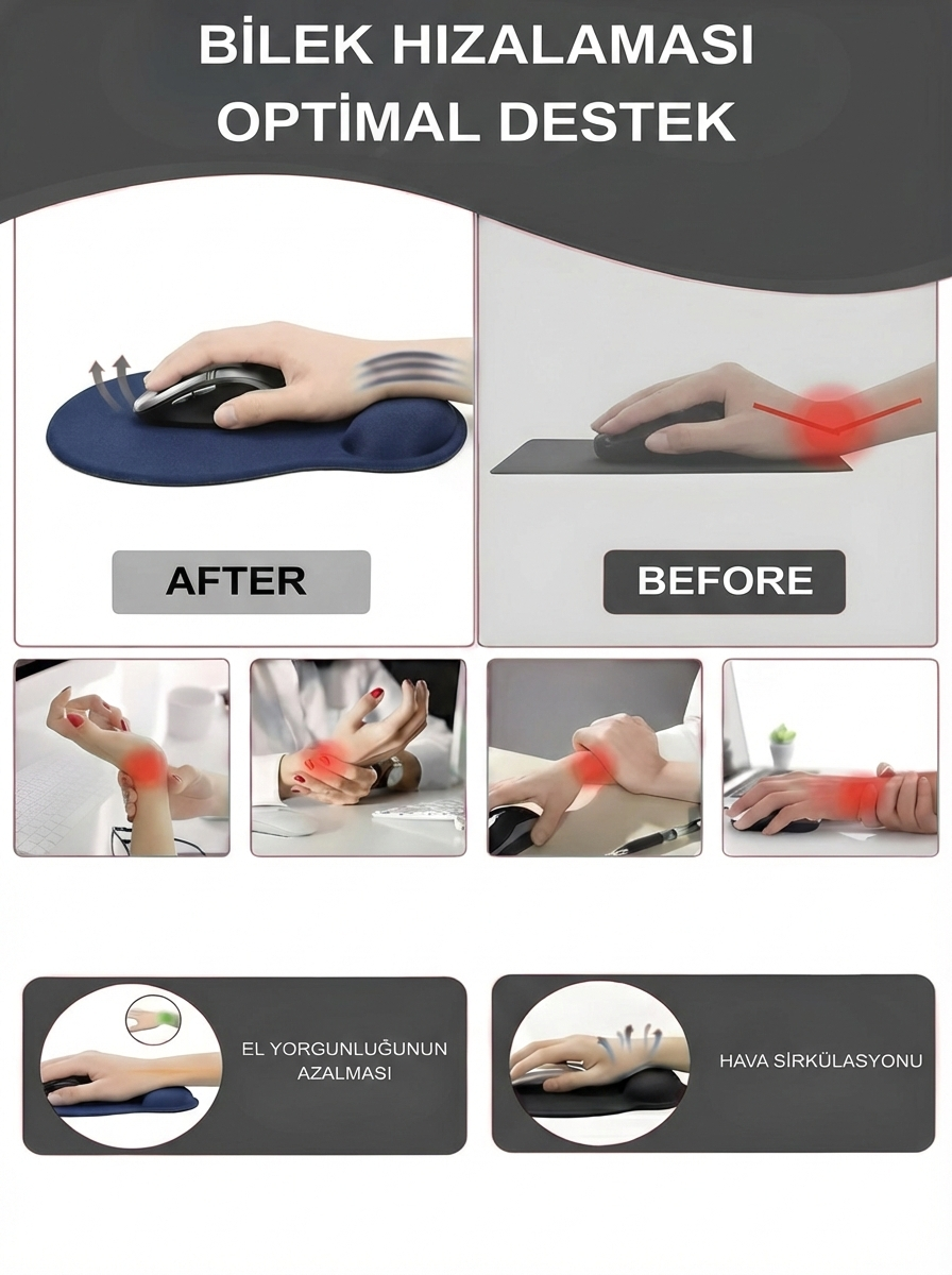 TopoWave bilek destekli mouse pad lacivert ölçü görseli