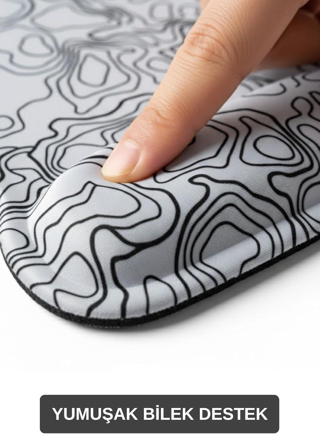 Typography dijital baskılı bilek destekli mouse pad beyaz kullanım görseli