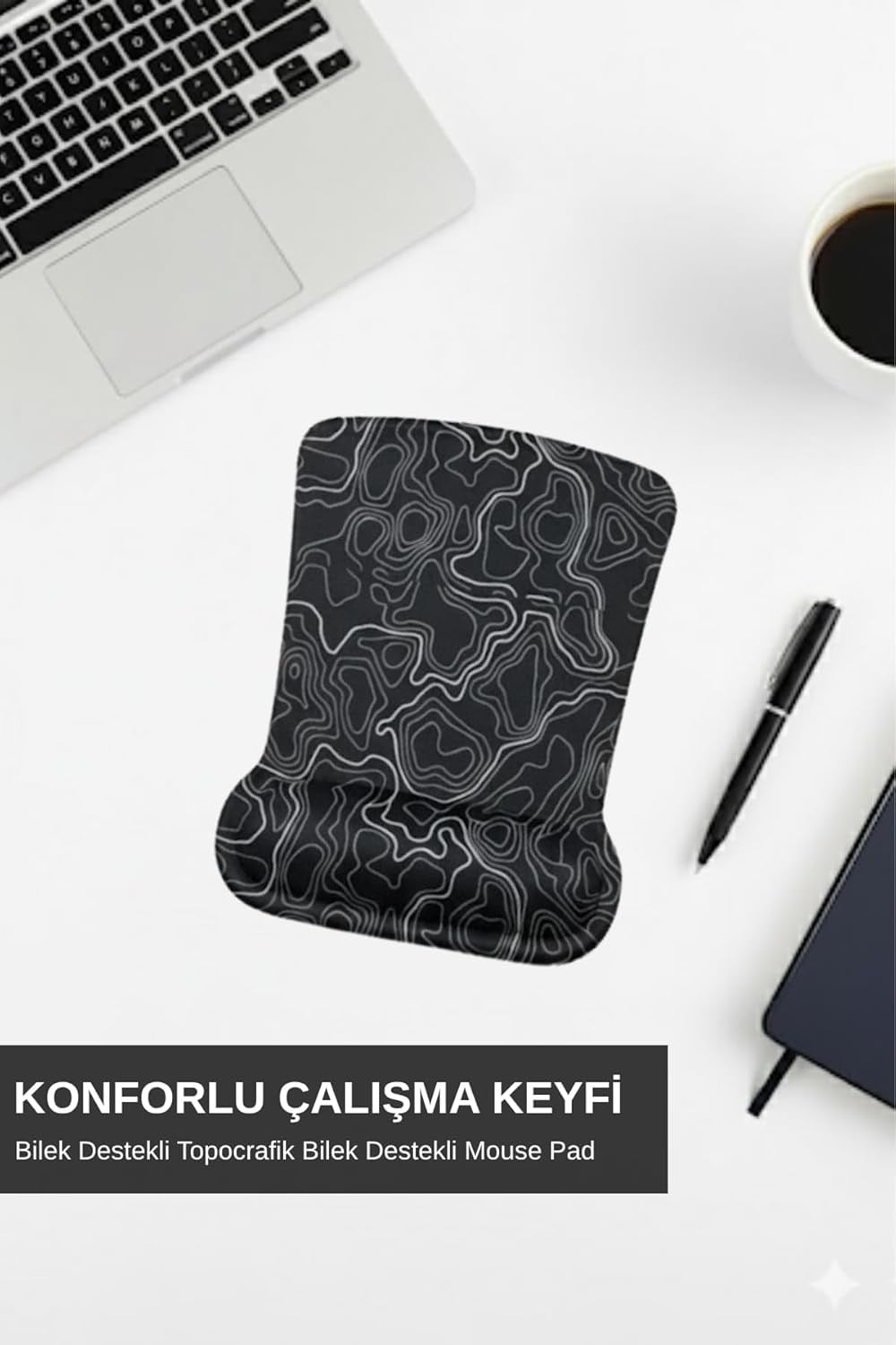 Typography dijital baskılı bilek destekli mouse pad kullanım görseli