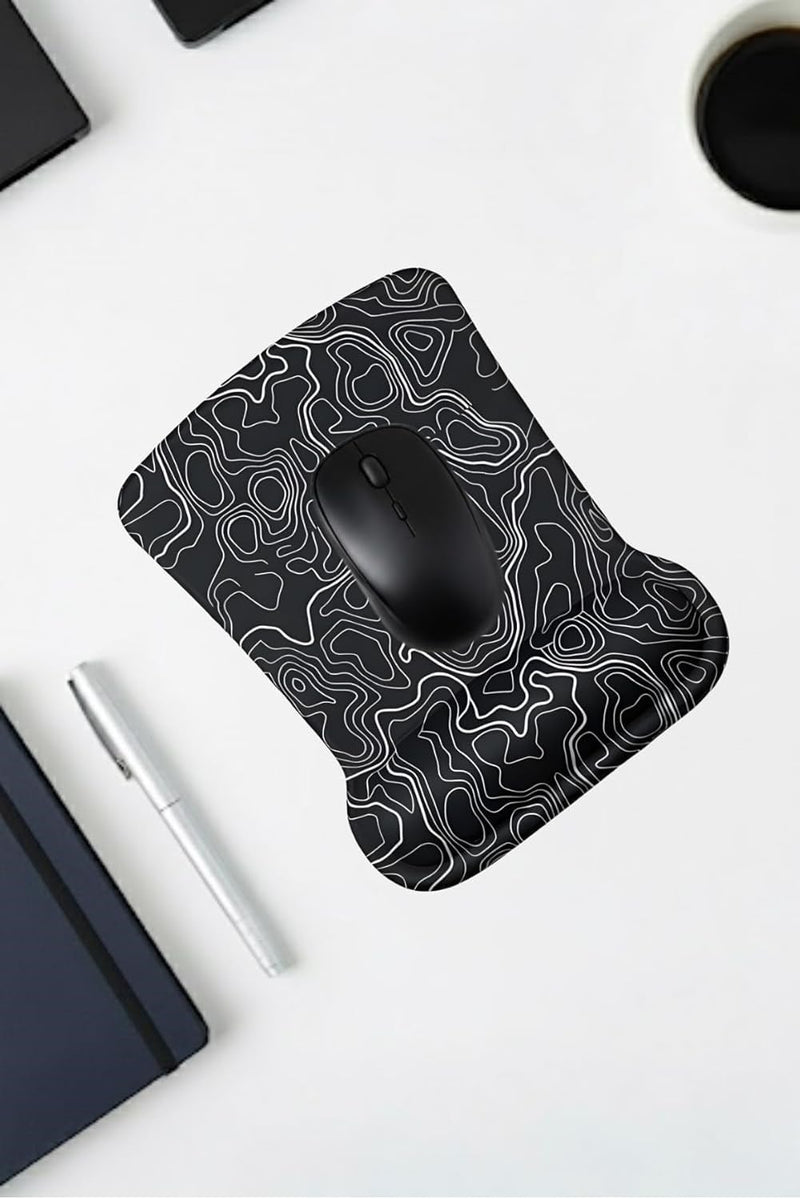Bilek Destekli Mouse Pad — Yükseltilmiş Bilek Yastıklı Ergonomik Damla Form (Siyah)