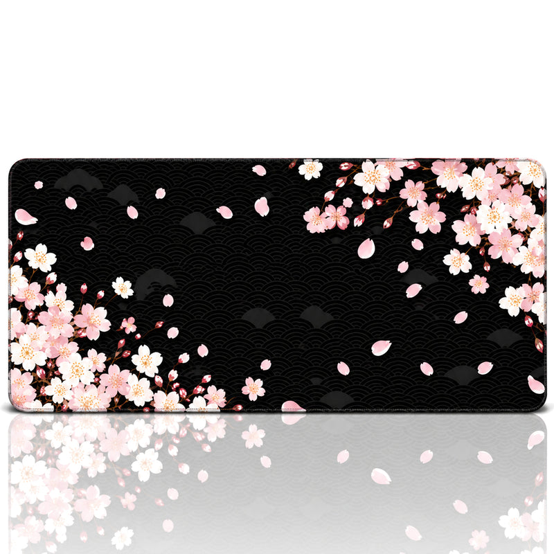 Veil 70x30 cm Oyuncu Mouse Pad — Siyah Zemin Kiraz Çiçeği (Sakura) Desenli, XL Gaming Mousepad, Kauçuk Taban, Dikişli Kenar