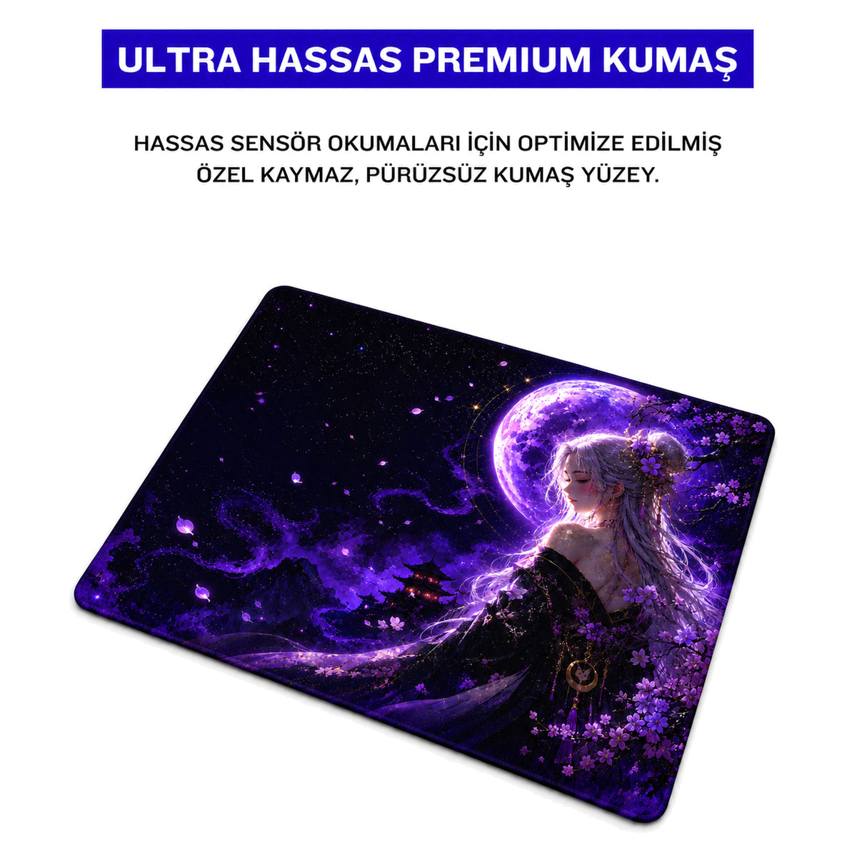 Violet Moon 50x40 cm oyuncu mouse pad – premium kumaş yüzey