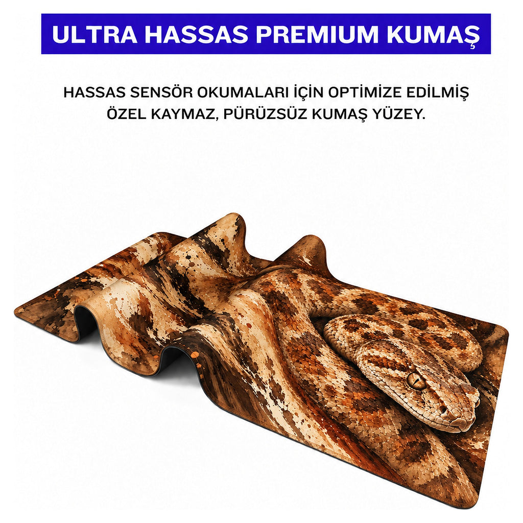 Çöl Engereği yılan desenli mouse pad kumaş yüzeyi, esnek yapı ve süblimasyon baskı detayı