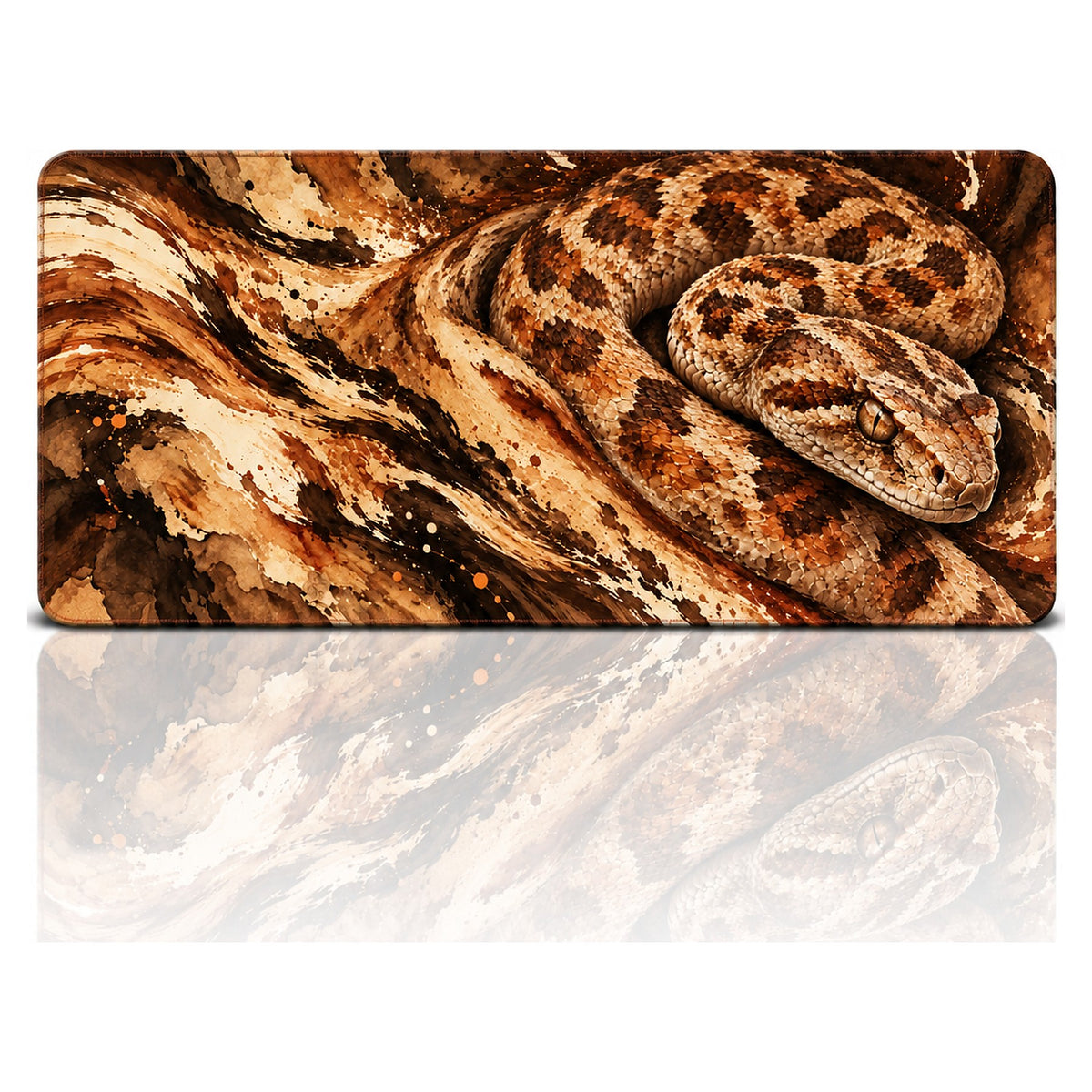 Çöl Engereği yılan desenli 90x40 oyuncu mouse pad, kahverengi-krem pullu engerek yılanı, önden görünüm