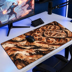 Çöl Engereği yılan desenli 90x40 oyuncu mouse pad, oyun masasında monitör ve mouse ile kullanım