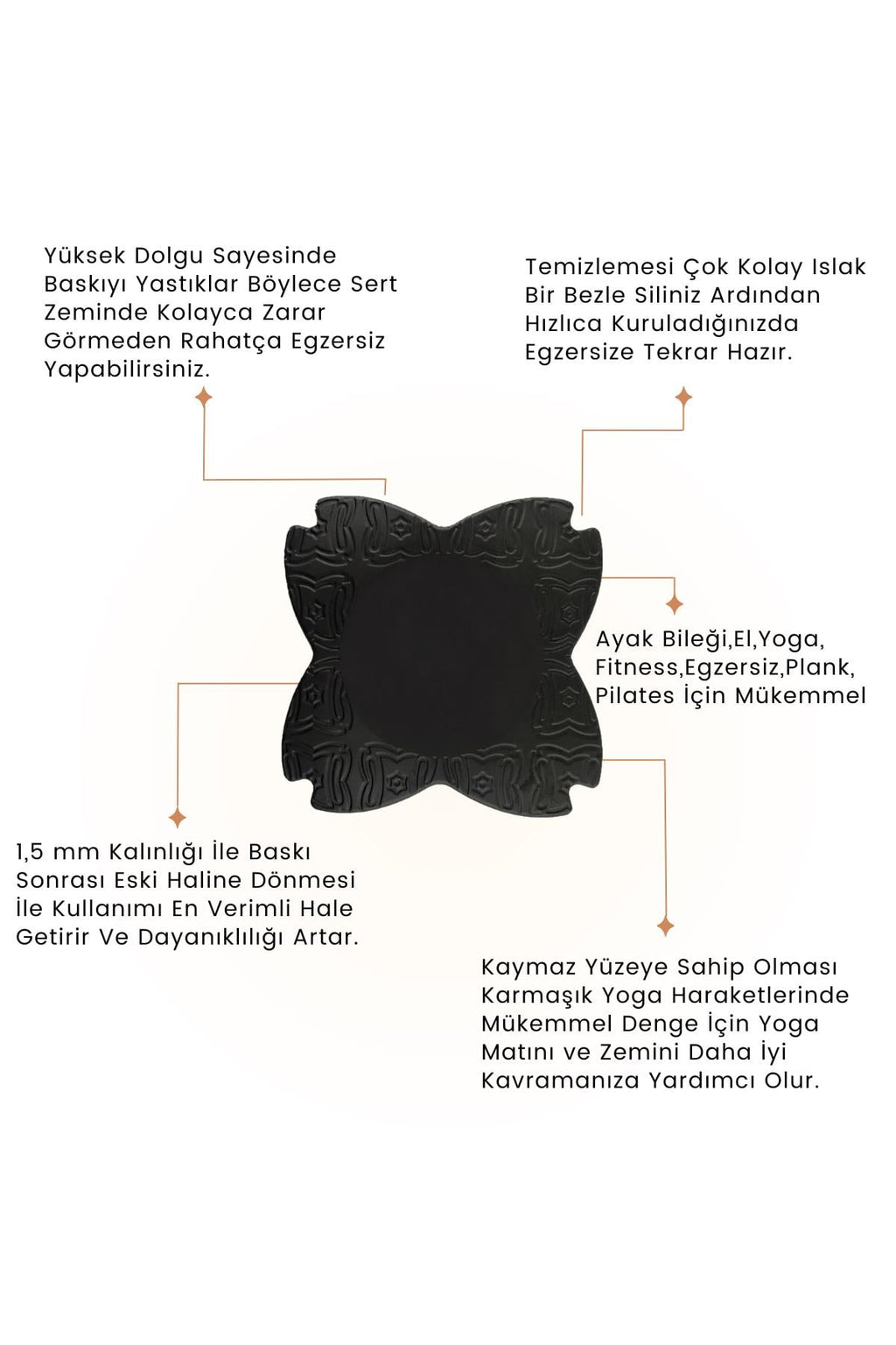 Yoga diz pedi 2'li set siyah mat üzerinde