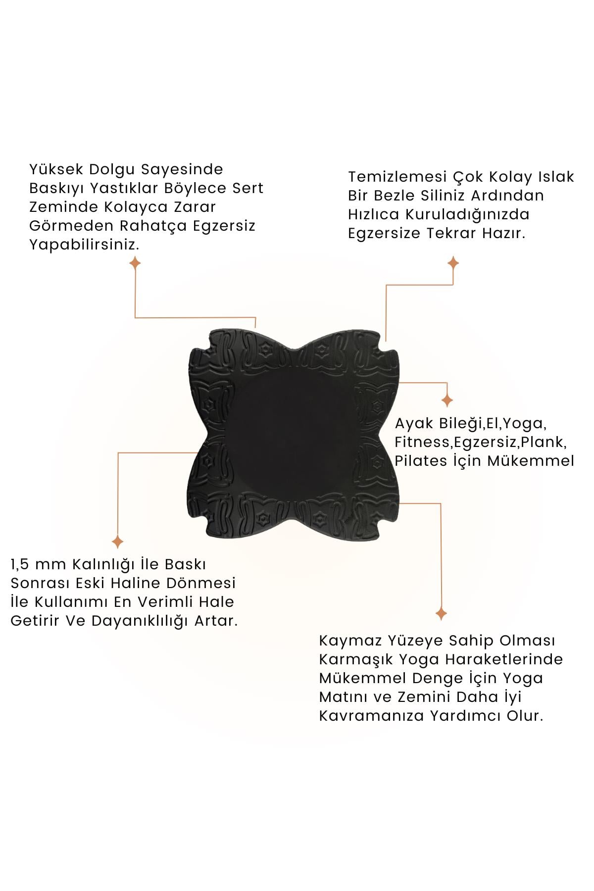 Yoga diz pedi 2'li set siyah mat üzerinde